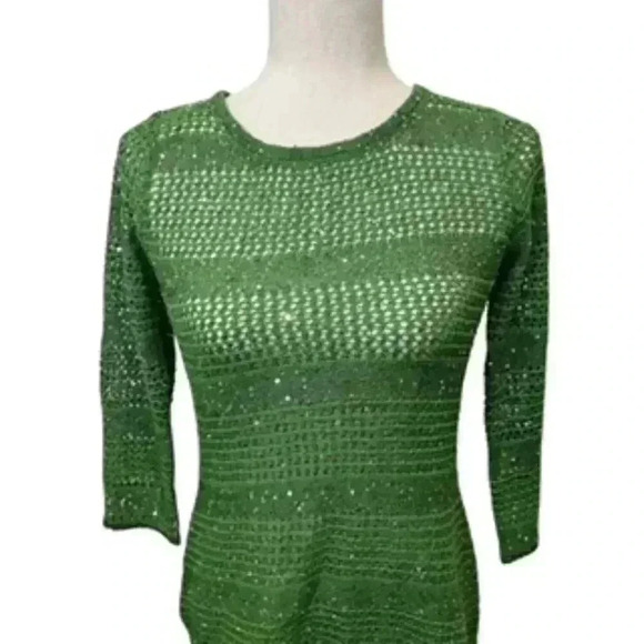 NEW Inc International Green Knit Long Sleeve Sequined Top Women’s Small NWT - Picture 4 of 13